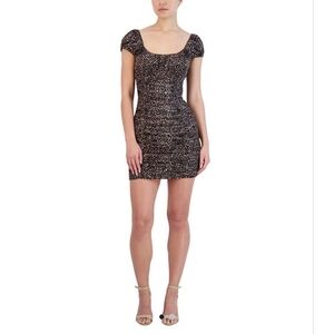 BCBGeneration Ruched Mini Dress Leopard Size Medium